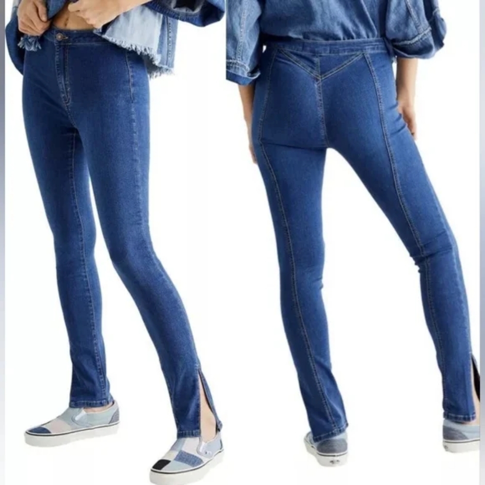 Free People Riley Slit Skinny Jeans Womens Nightshade Blue Wash Size 26